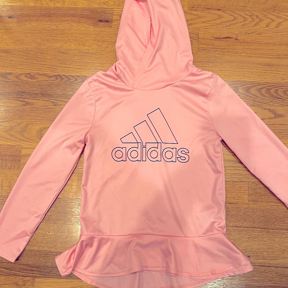 Adidas Girls 6x lightweight hoodie wicking shirt.